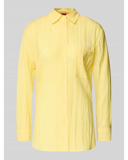 HUGO Yellow Relaxed Fit Hemdbluse in Crinkle-Optik Modell 'Elodina'
