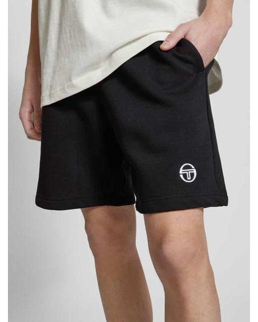Sergio Tacchini Regular Fit Sweatshorts mit Logo-Stitching Modell 'SIMBA' in Black für Herren