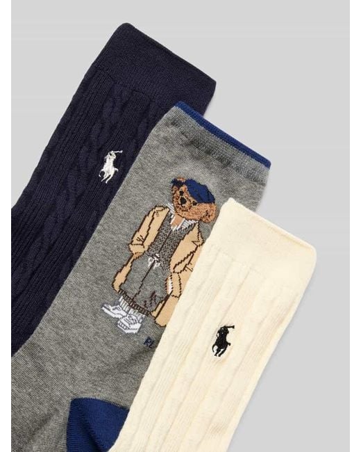 Polo Ralph Lauren Blue Socken mit Label-Stitching im 3er-Pack