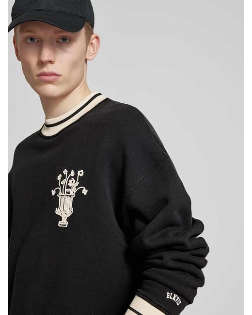 BLKVIS Strickpullover mit Motiv-Stitching Modell 'VASO' in Black für Herren