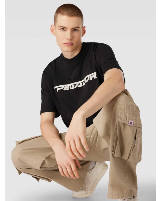 PEGADOR Oversized T-shirt Met Labelstitching in het Black voor heren