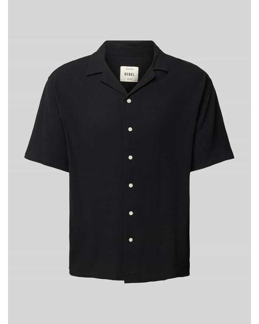 Redefined Rebel Regular Fit Freizeithemd in Crinkle-Optik Modell 'FELIX' in Black für Herren