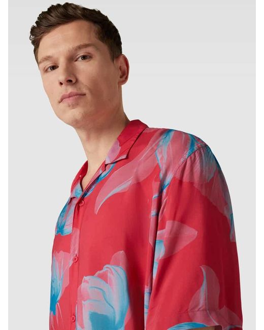 Armani Exchange Boxy Fit Freizeithemd aus Viskose mit Allover-Muster in Red für Herren