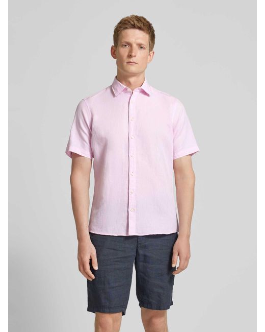Jake*s Slim Fit Leinenhemd mit Kentkragen in Pink für Herren