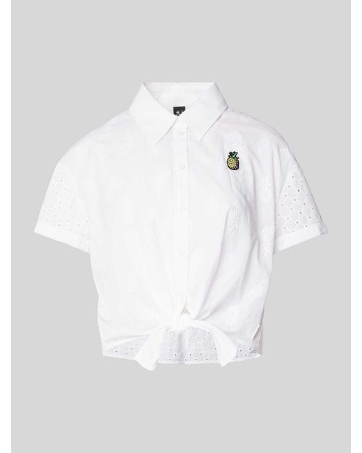 Marc Cain Korte Blouse Met Broderie Anglaise En Knoopdetail in het White