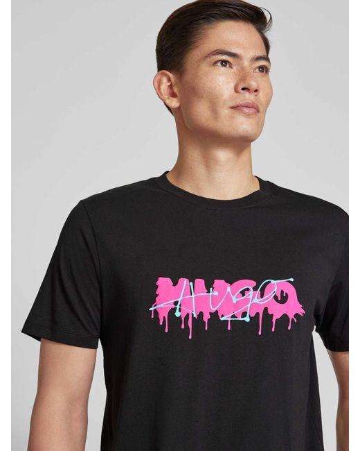 HUGO T-Shirt mit Label-Print Modell 'Dacation' in Black für Herren