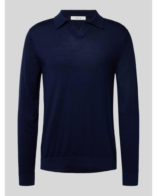 SELECTED Regular Fit Poloshirt Van Zuivere Wol, Model 'Tray' in het Blue voor heren