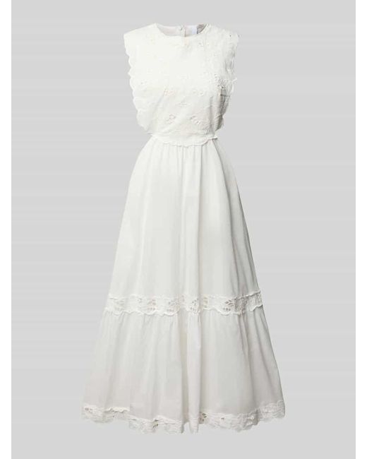Mango White Midikleid mit Lochstickerei Modell 'OCEAN'
