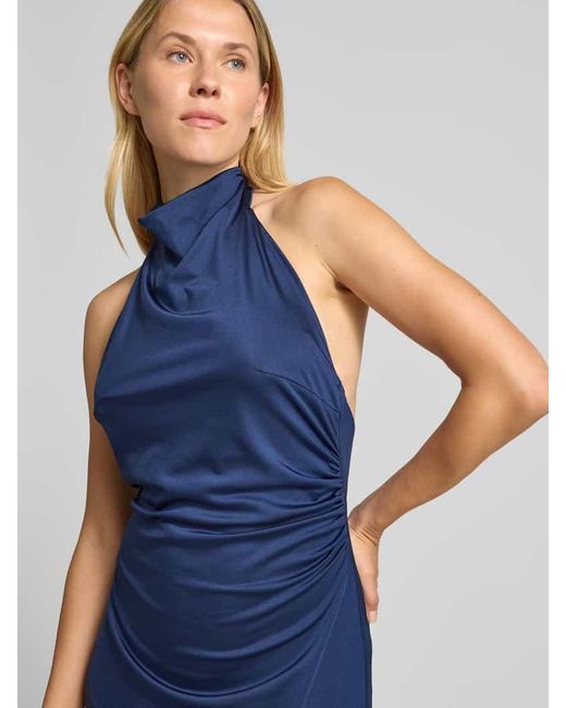 Swing Blue Abendkleid mit Stehkragen und rückseitigem Knopfverschluss