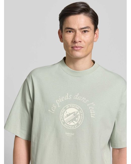 SELECTED Relaxed Fit T-Shirt Van Puur Katoen Model 'Boxynorman Graphic' in het Green voor heren