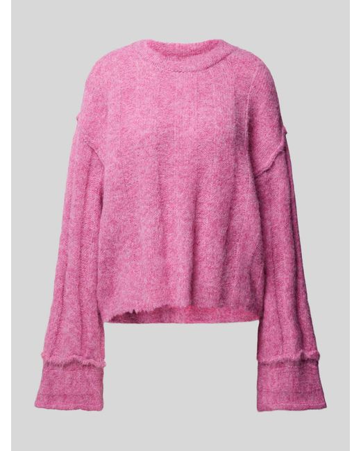 Pieces Loose Fit Gebreide Pullover Met Wol En Details Op De Zomen, Model 'Rubble' in het Pink