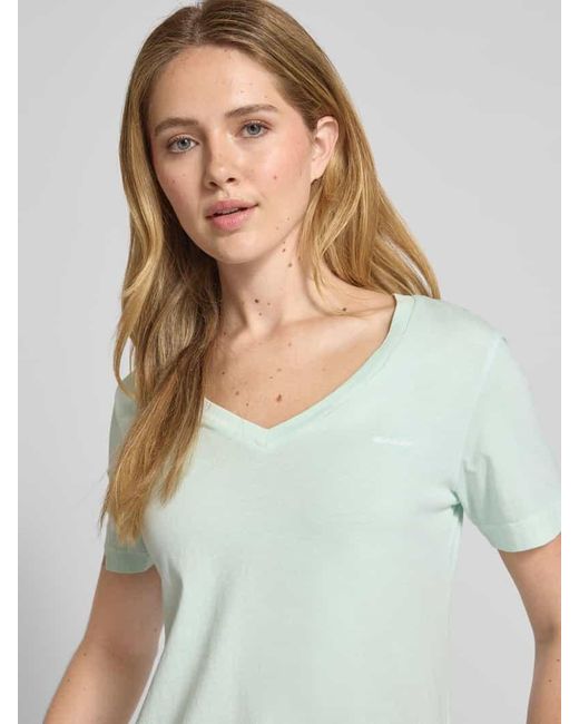 Gant Green T-Shirt Mit Geripptem V-Ausschnitt