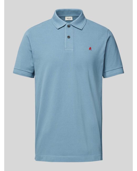 Replay Regular Fit Poloshirt Met Logostitching in het Blue voor heren