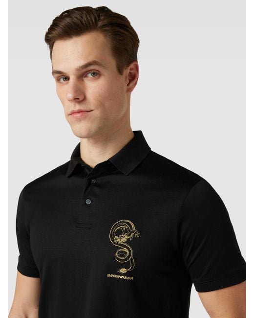 Emporio Armani Poloshirt mit Motiv- und Label-Stitching in Black für Herren