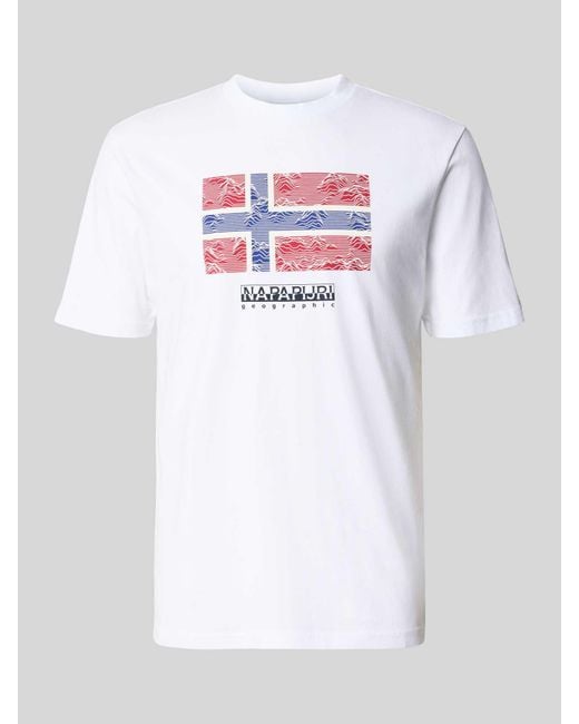 Napapijri T-Shirt Met Labelprint, Model 'Drapeau' in het White voor heren