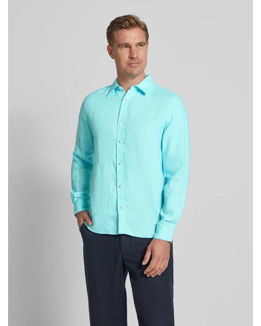 S.oliver Regular Fit Leinenhemd mit Sportmanschetten in Blue für Herren
