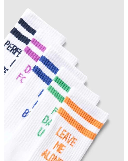 Jack & Jones Socken mit Kontraststreifen Modell 'STATEMENT TEXT' im 5er-Pack in White für Herren
