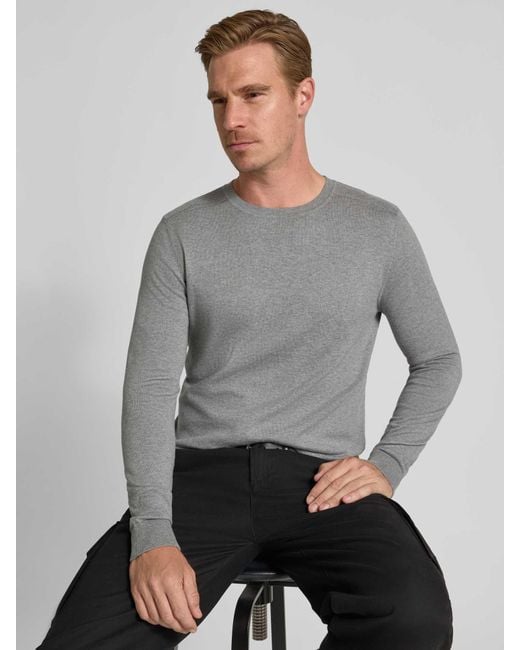 SELECTED Regular Fit Gebreide Pullover Van Puur Katoen, Model 'Berg' in het Gray voor heren