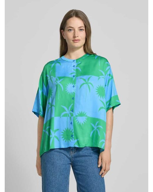 Milano Italy Blue Relaxed Fit Bluse mit durchgehender Knopfleiste