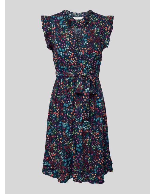 Apricot Blue Knielanges Kleid mit floralem Allover-Print