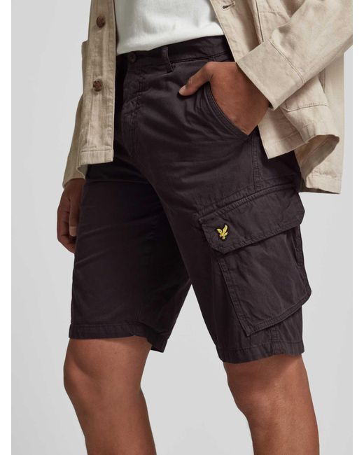 Lyle & Scott Regular Fit Korte Cargobroek Met Logostitching, Model 'Wembley' in het Black voor heren
