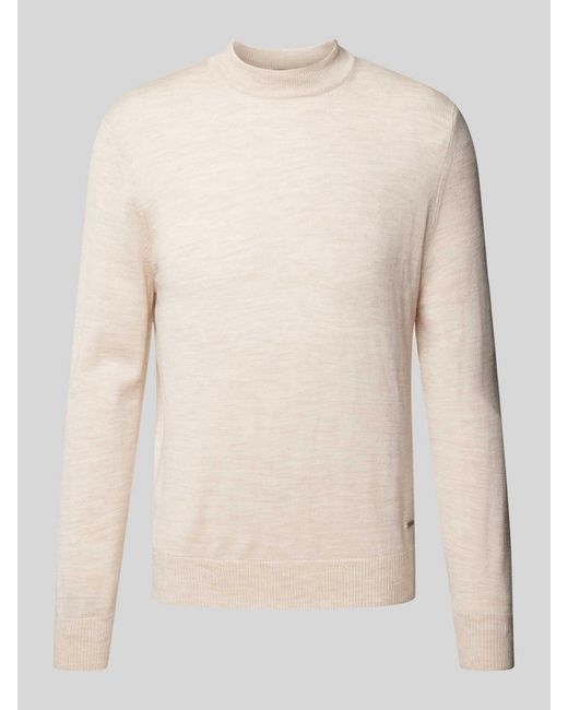 Joop! Gebreide Pullover Van Scheerwol Met Opstaande Kraag, Model 'Davide' in het Natural voor heren