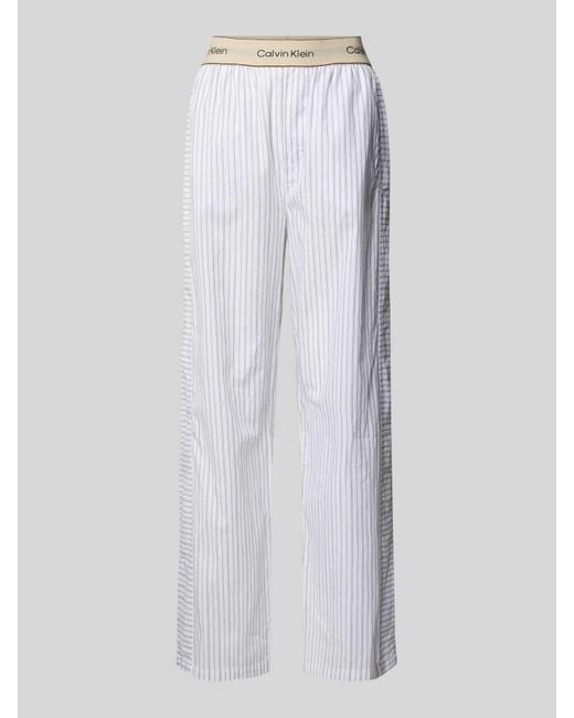 Calvin Klein Regular Fit Pyjamabroek Met Logostitching, Model 'Poplin' in het White
