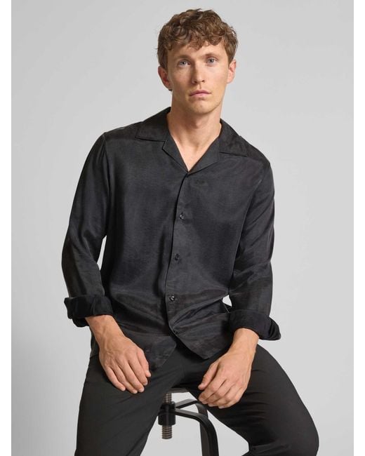 HUGO Relaxed Fit Vrijetijdsoverhemd Met Reverskraag, Model 'Espinone' in het Black voor heren