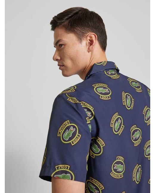 Lacoste Regular Fit Freizeithemd mit Allover-Label-Print in Blue für Herren