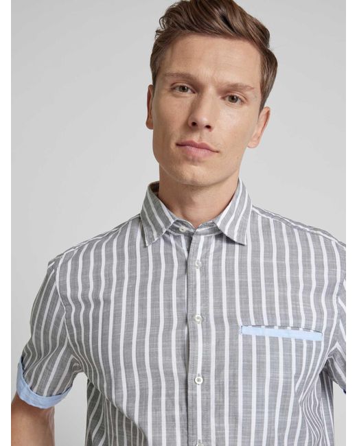 Christian Berg Men Slim Fit Freizeithemd mit Streifenmuster in White für Herren