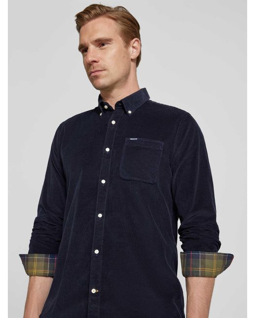 Barbour Tailored Fit Ribcordoverhemd Met Borstzak, Model 'Ramsey' in het Blue voor heren