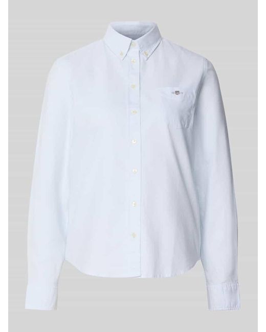 Gant White Hemdbluse mit Button-Down-Kragen und Sportmanschetten