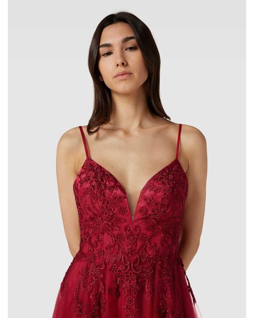 Luxuar Red Abendkleid mit Ziersteinbesatz
