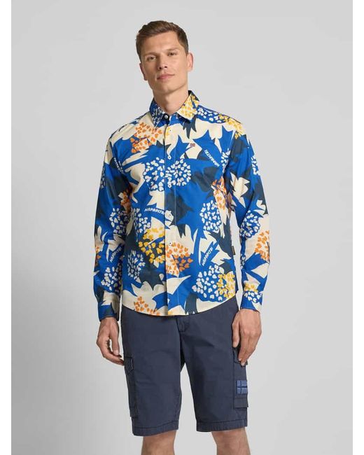 Napapijri Freizeithemd mit Label-Stitching Modell 'RONGE' in Blue für Herren