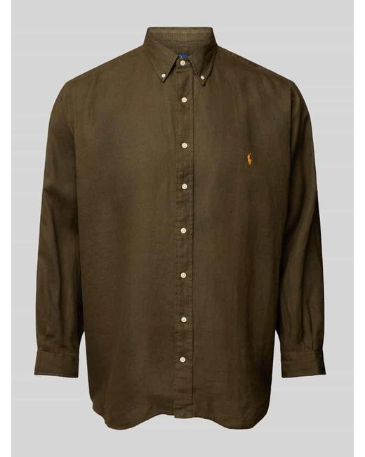 Ralph Lauren PLUS SIZE Straight Fit Leinenhemd mit Label-Stitching in Green für Herren