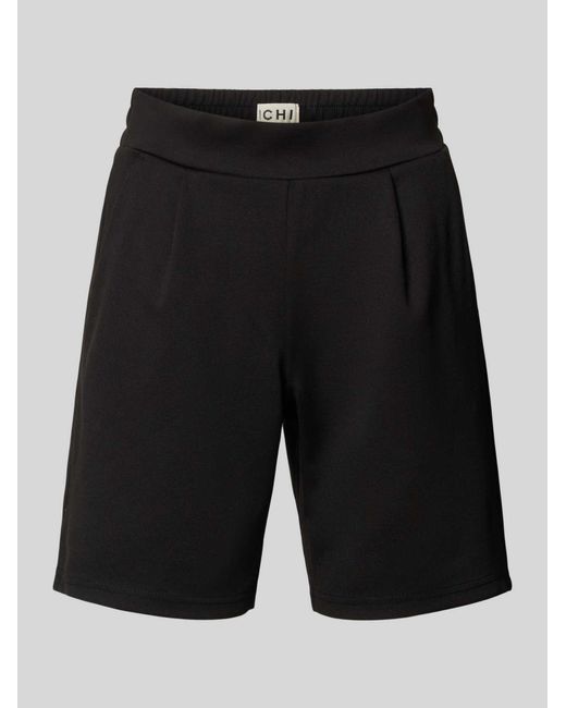 Ichi Regular Fit Korte Broek Met Bandplooien in het Black