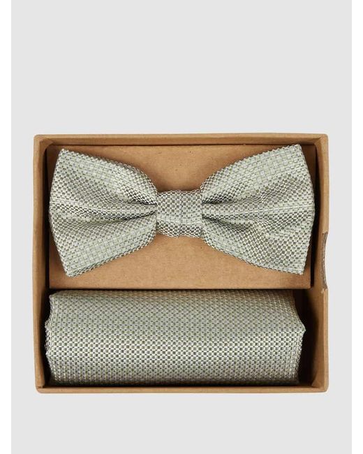 Prince BOWTIE Fliege und Einstecktuch im Set mit Webmuster in Natural für Herren