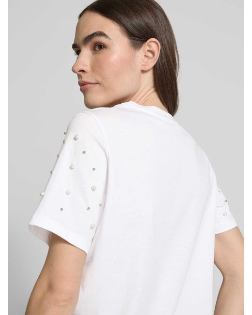 S.oliver Relaxed Fit T-shirt Van Puur Katoen Met Sierparels in het White