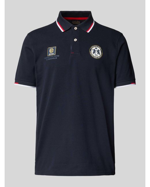 Christian Berg Men Poloshirt Met Korte Knoopsluiting En Labelprints in het Blue voor heren