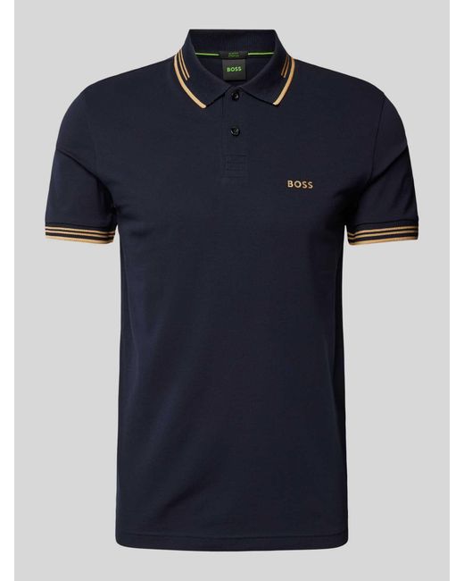Boss Slim Fit Poloshirt Met Labelprint, Model 'Paul' in het Blue voor heren