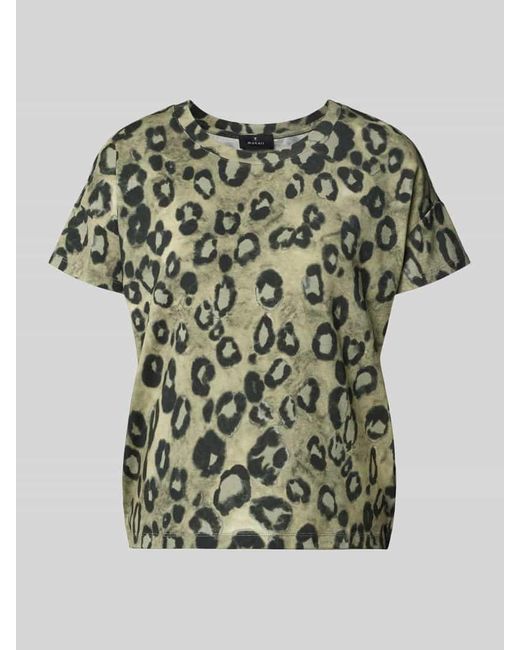Monari Green Regular Fit T-Shirt aus Viskose-Mix mit Allover-Animal-Print