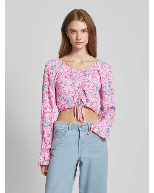 Pieces Pink Cropped Blusentop mit Allover-Muster
