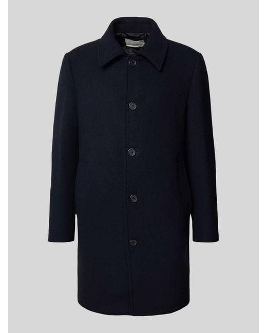 SELECTED Regular Fit Lange Wollen Jas Met Platte Kraag, Model 'Archive' in het Blue voor heren