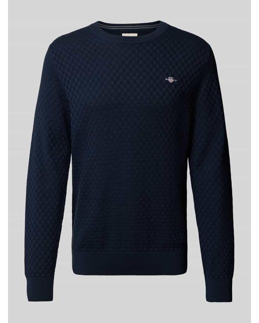 Gant Strickpullover mit Rundhalsausschnitt und Logo-Stitching in Blue für Herren