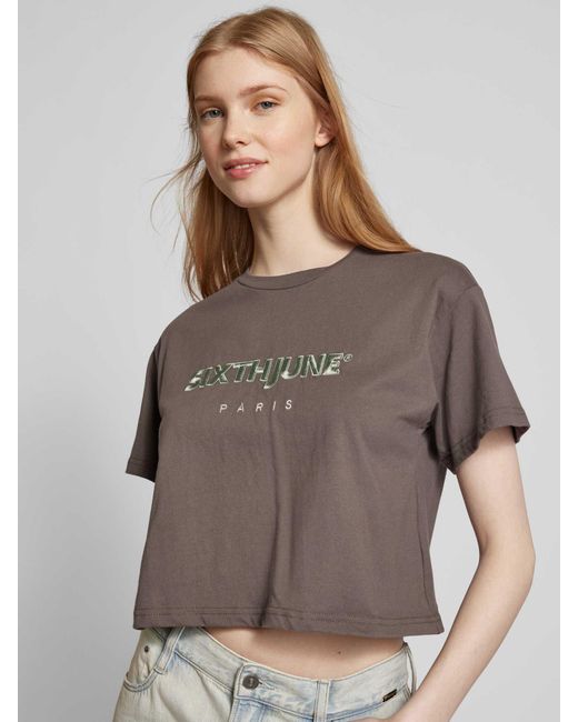 Sixth June T-shirt Met Labelstitching in het Gray