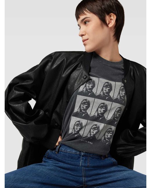 Anine Bing Black T-Shirt mit Motiv-Print