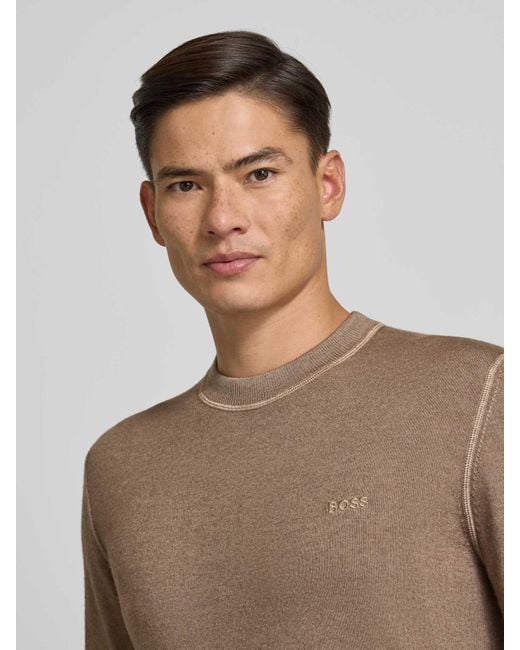 Boss Regular Fit Gebreide Pullover Van Pure Scheerwol, Model 'Astefo' in het Brown voor heren