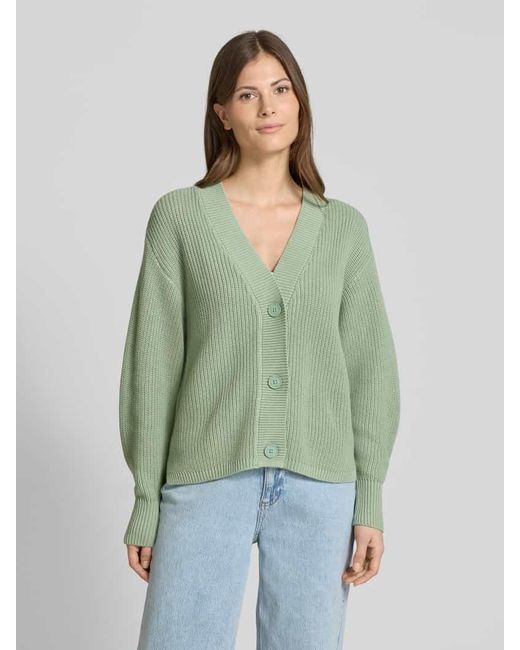 Tom Tailor Green Relaxed Fit Strickjacke aus Baumwoll-Mix mit V-Ausschnitt