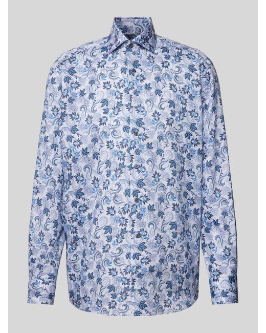 Eterna Comfort Fit Zakelijk Overhemd Met All-over Motief in het Blue voor heren