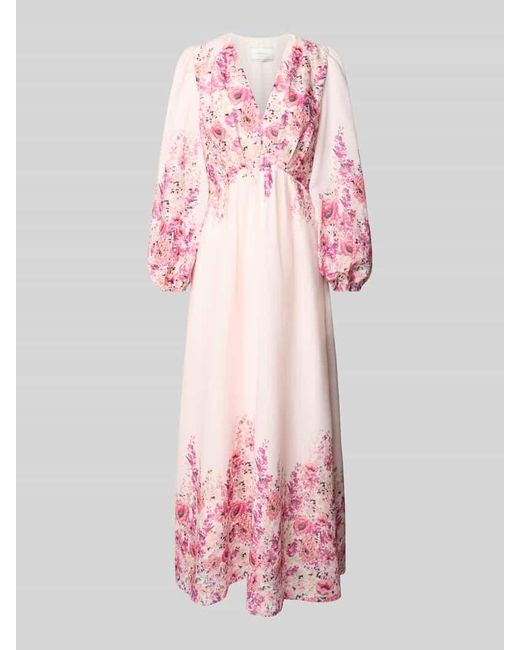 Neo Noir Pink Maxikleid mit V-Ausschnitt Modell 'SILFI'